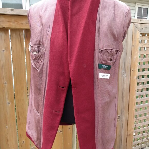 Vintage Cashmere Sport Coat Suit Jacket Blazer Strellson Burgundy Red 45" Chest - Picture 7 of 10